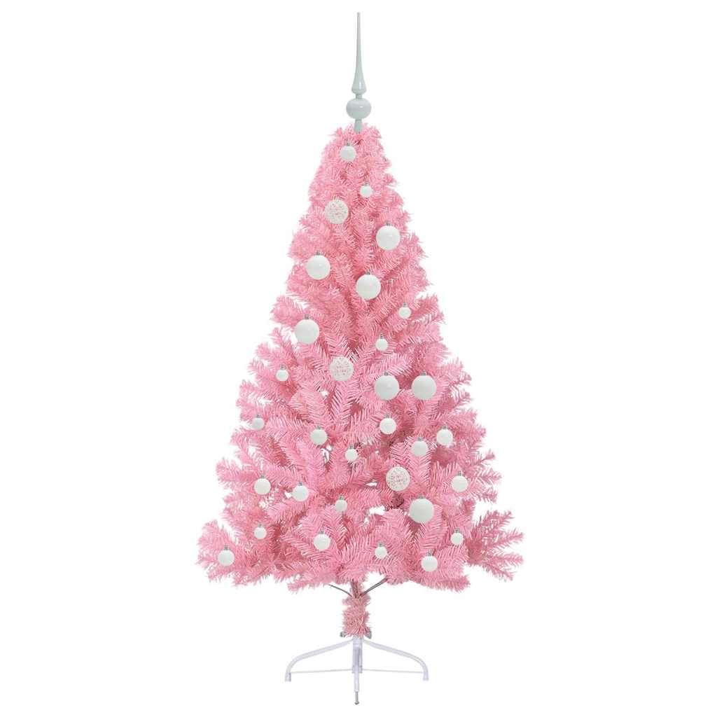 Kunstig Forbelyst Juletræ med 150 LED'er Lyserød 120 cm PVC