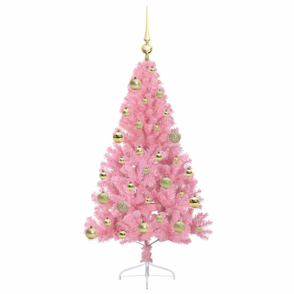 Kunstig Forbelyst Juletræ med 150 LED'er Lyserød 120 cm PVC