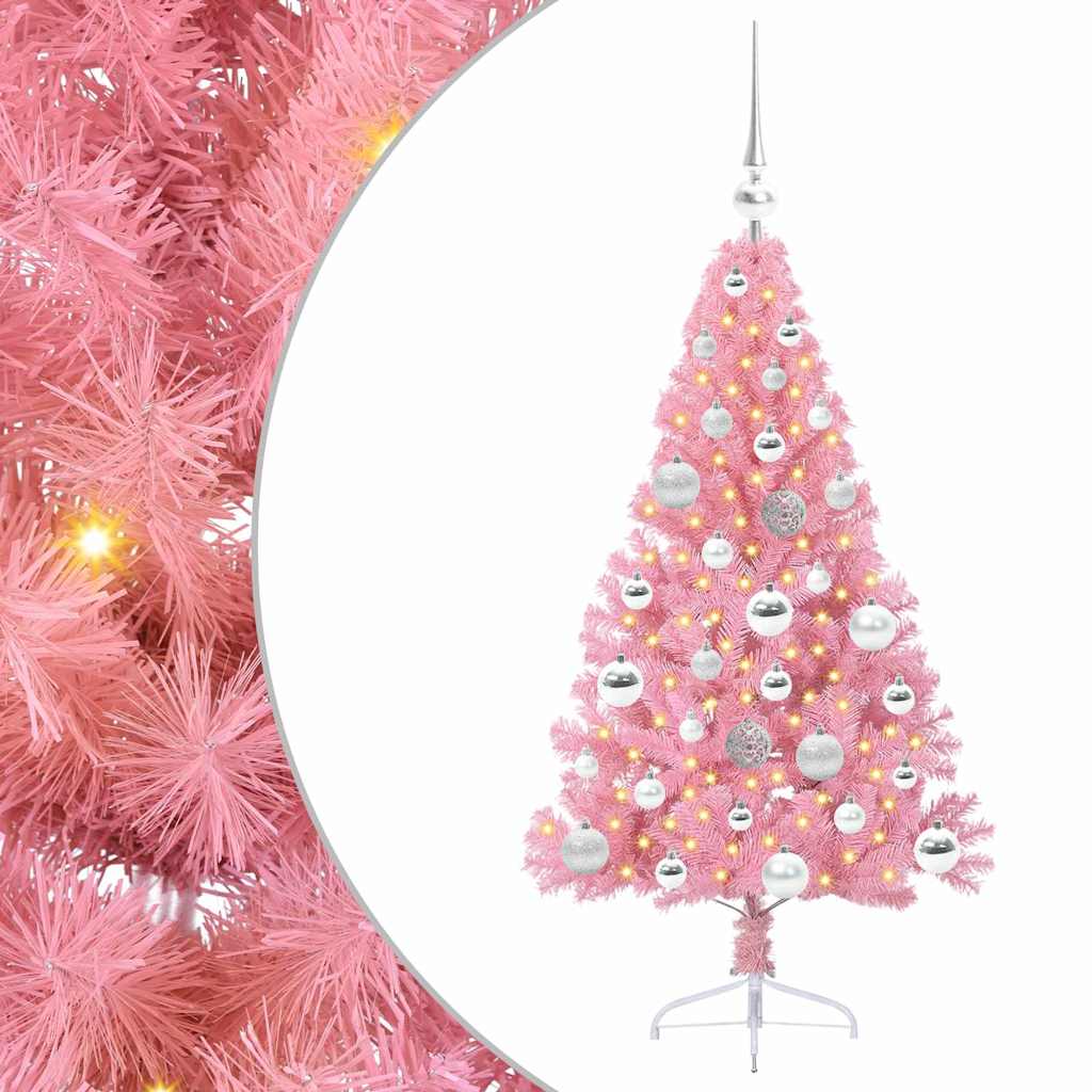 Kunstig Forbelyst Juletræ med 150 LED'er Lyserød 120 cm PVC