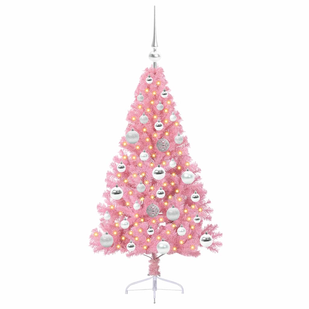 Kunstig Forbelyst Juletræ med 150 LED'er Lyserød 120 cm PVC