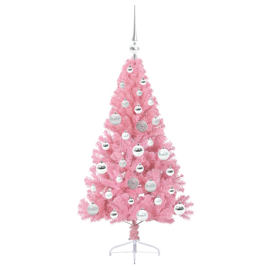 Kunstig Forbelyst Juletræ med 150 LED'er Lyserød 120 cm PVC