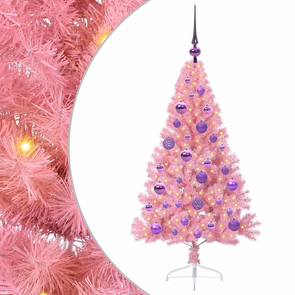 Kunstig Forbelyst Juletræ med 150 LED'er Lyserød 120 cm PVC