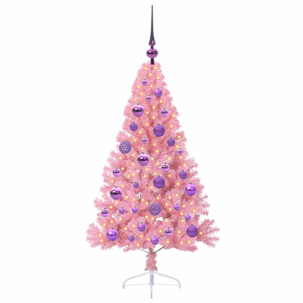 Kunstig Forbelyst Juletræ med 150 LED'er Lyserød 120 cm PVC