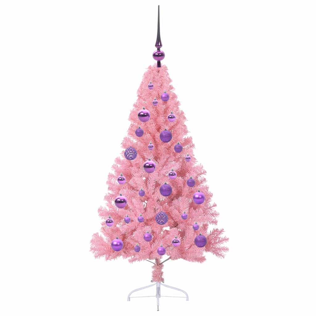 Kunstig Forbelyst Juletræ med 150 LED'er Lyserød 120 cm PVC