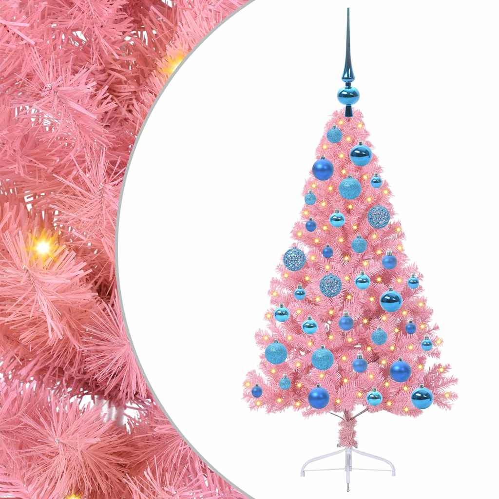 Kunstig Forbelyst Juletræ med 150 LED'er Lyserød 120 cm PVC