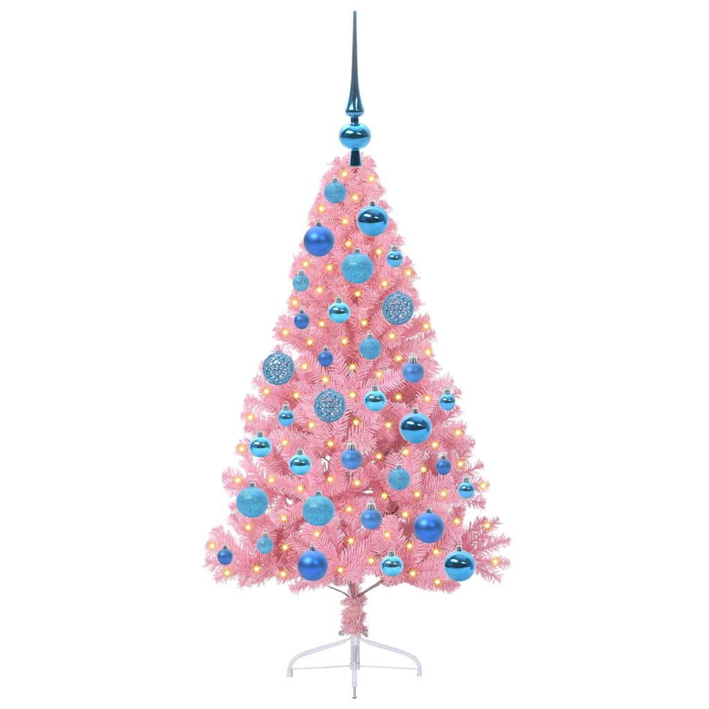 Kunstig Forbelyst Juletræ med 150 LED'er Lyserød 120 cm PVC
