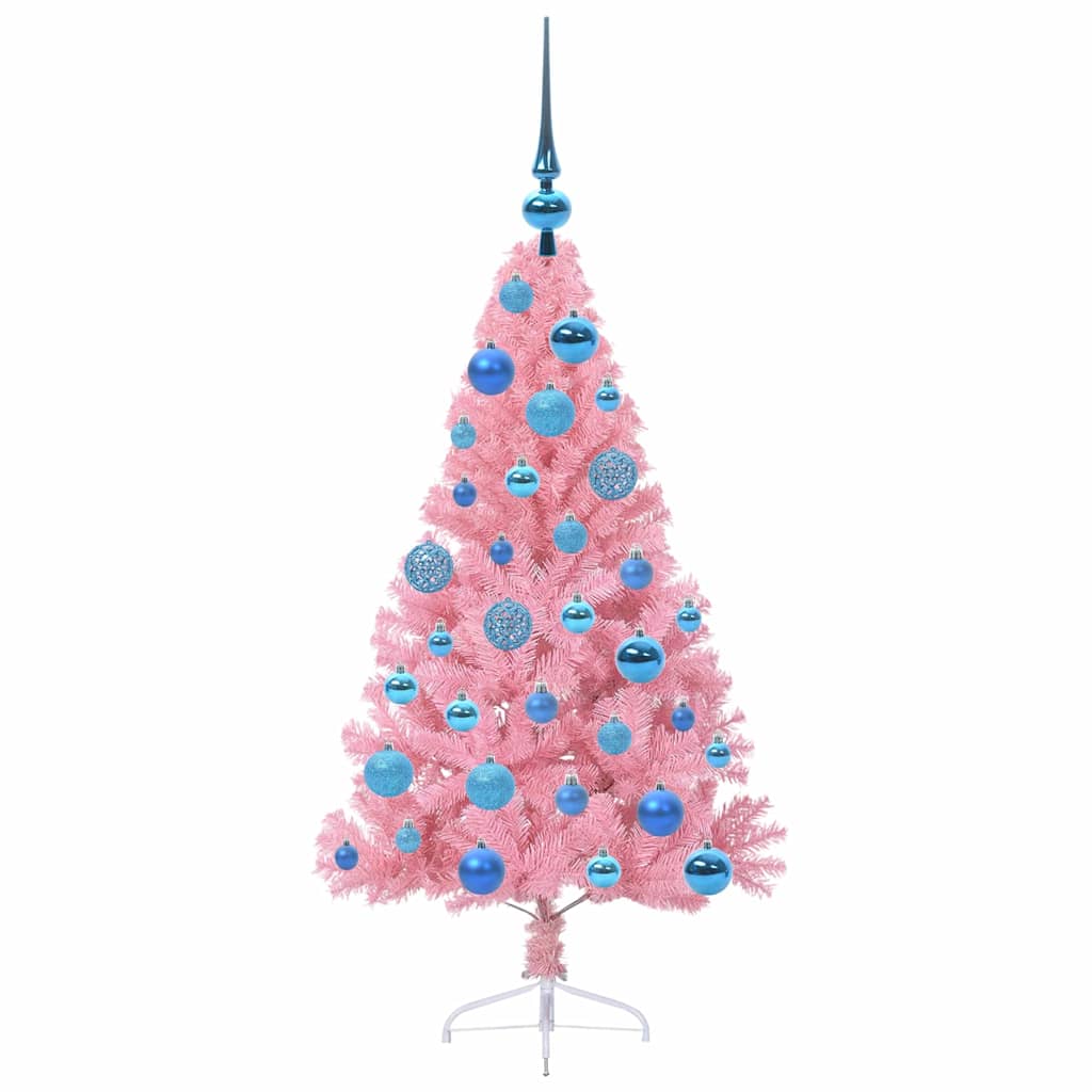 Kunstig Forbelyst Juletræ med 150 LED'er Lyserød 120 cm PVC