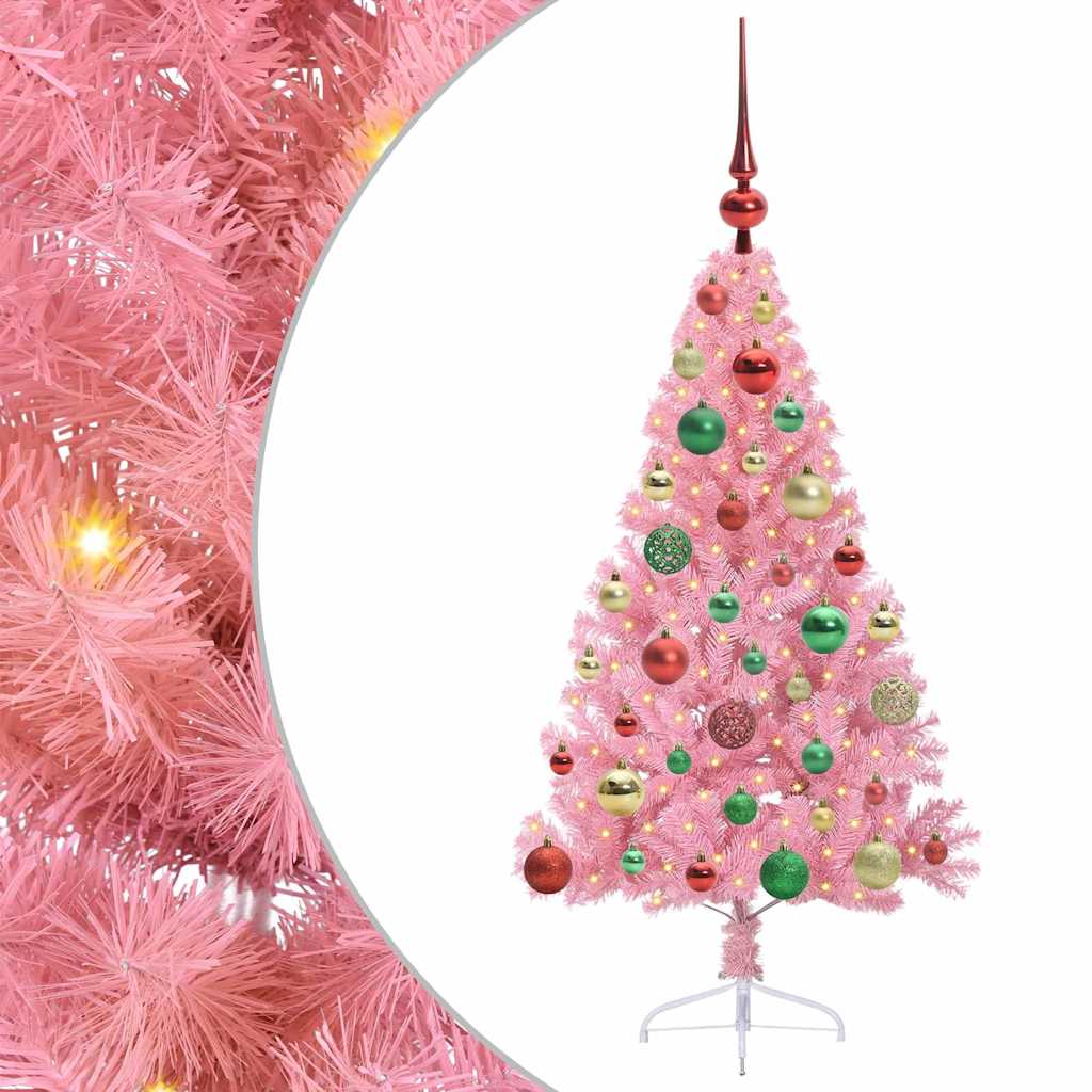 Kunstig Forbelyst Juletræ med 150 LED'er Lyserød 120 cm PVC