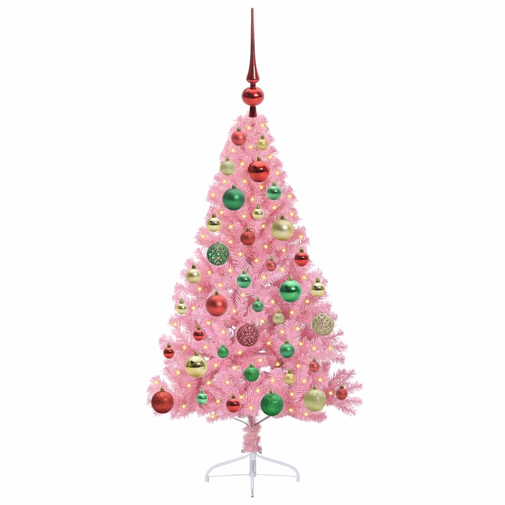Kunstig Forbelyst Juletræ med 150 LED'er Lyserød 120 cm PVC