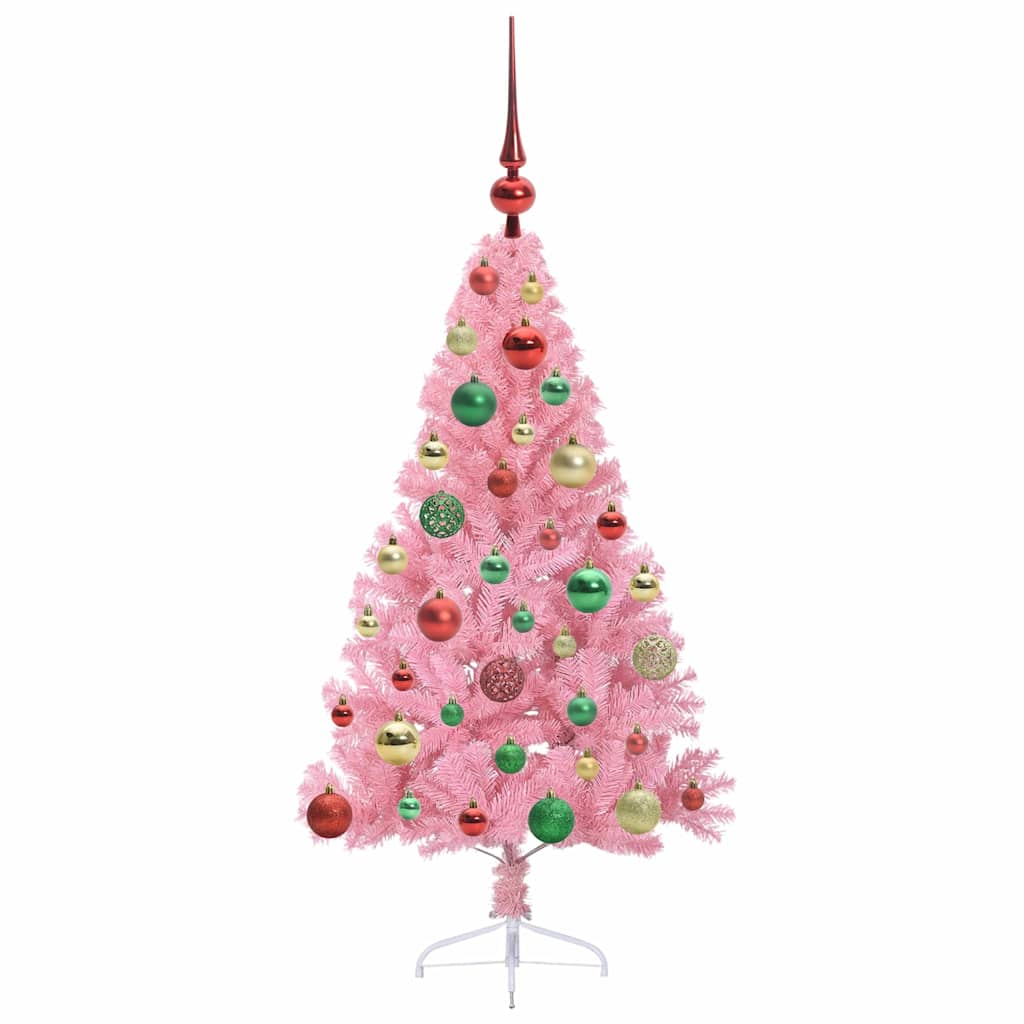 Kunstig Forbelyst Juletræ med 150 LED'er Lyserød 120 cm PVC