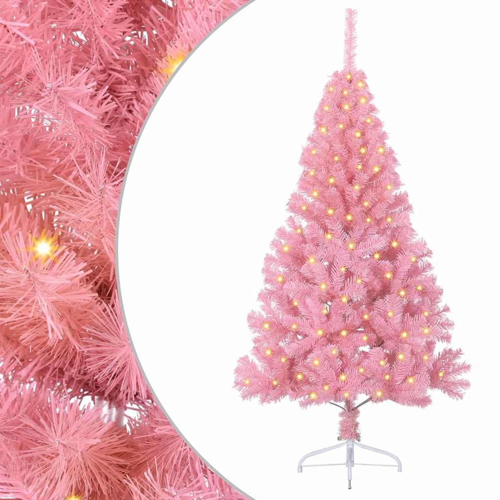 Kunstig Forbelyst Juletræ med 150 LED'er Lyserød 150 cm PVC
