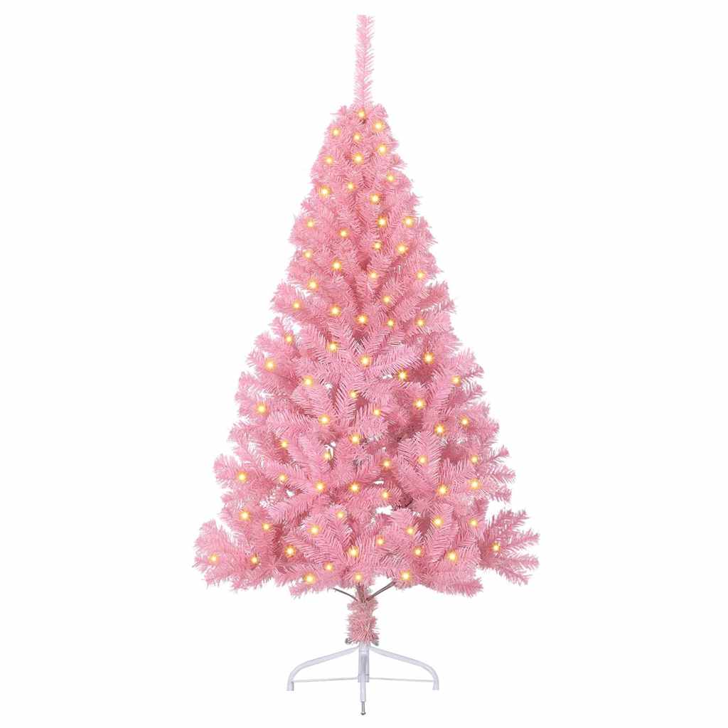 Kunstig Forbelyst Juletræ med 150 LED'er Lyserød 150 cm PVC