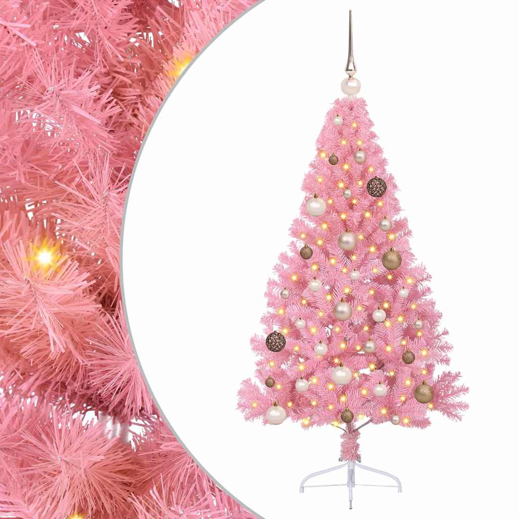 Kunstig Forbelyst Juletræ med 150 LED'er Lyserød 150 cm PVC
