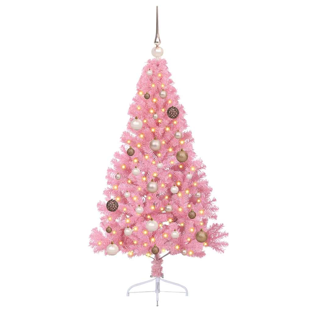 Kunstig Forbelyst Juletræ med 150 LED'er Lyserød 150 cm PVC