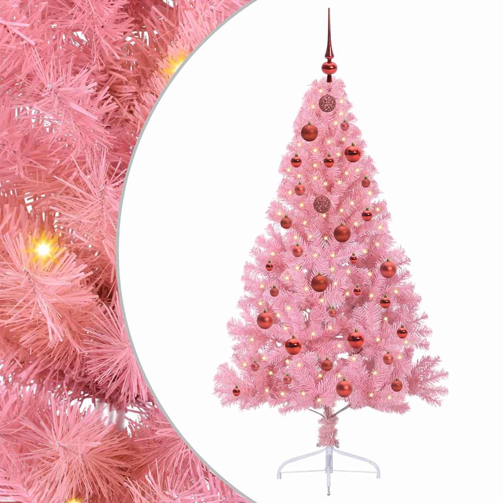 Kunstig Forbelyst Juletræ med 150 LED'er Lyserød 150 cm PVC