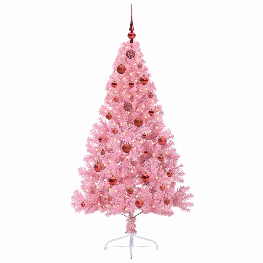 Kunstig Forbelyst Juletræ med 150 LED'er Lyserød 150 cm PVC