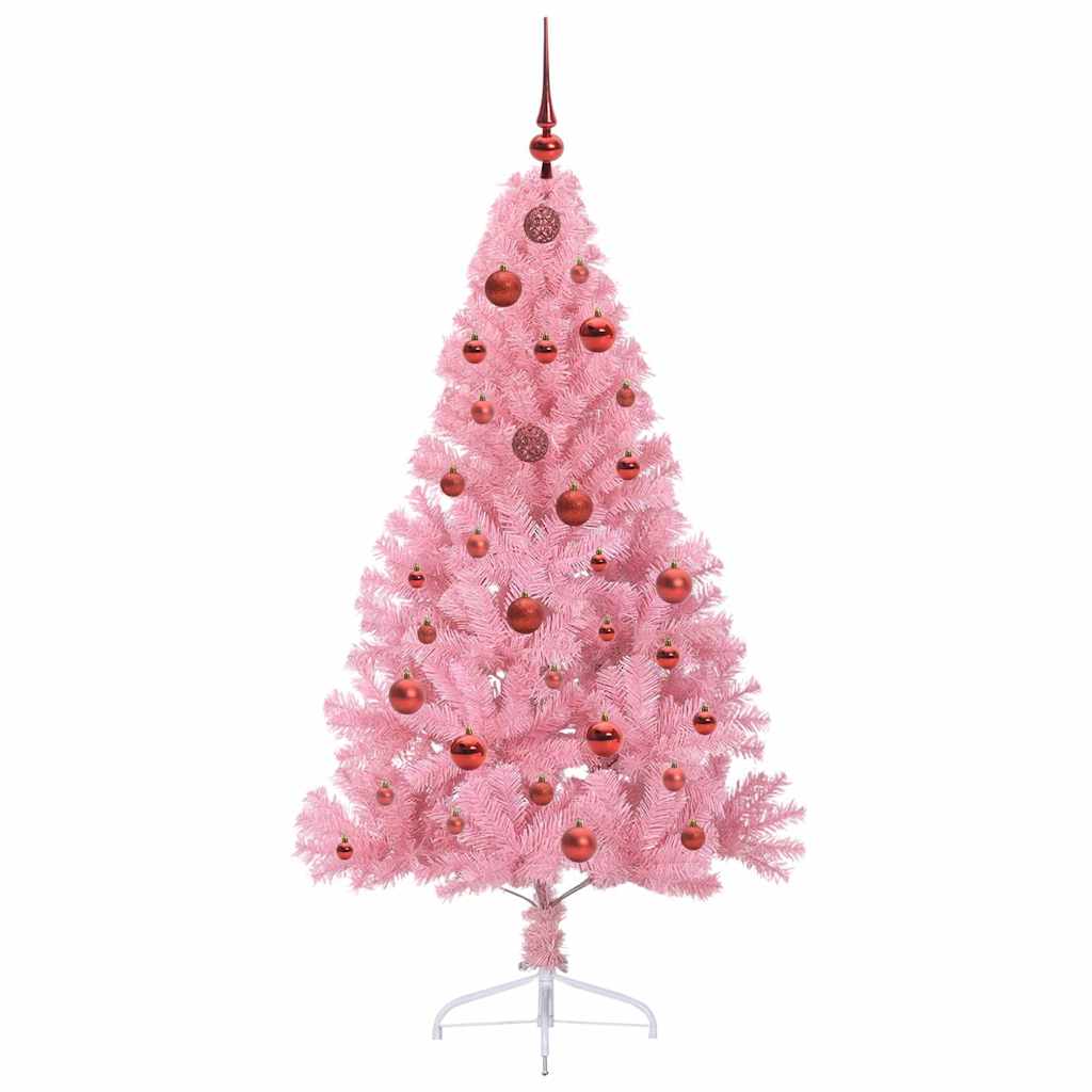Kunstig Forbelyst Juletræ med 150 LED'er Lyserød 150 cm PVC