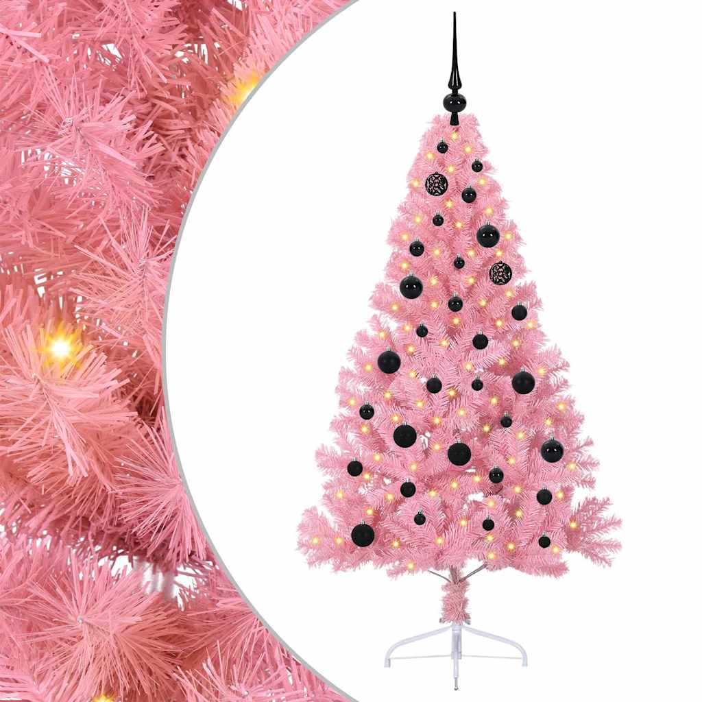 Kunstig Forbelyst Juletræ med 150 LED'er Lyserød 150 cm PVC