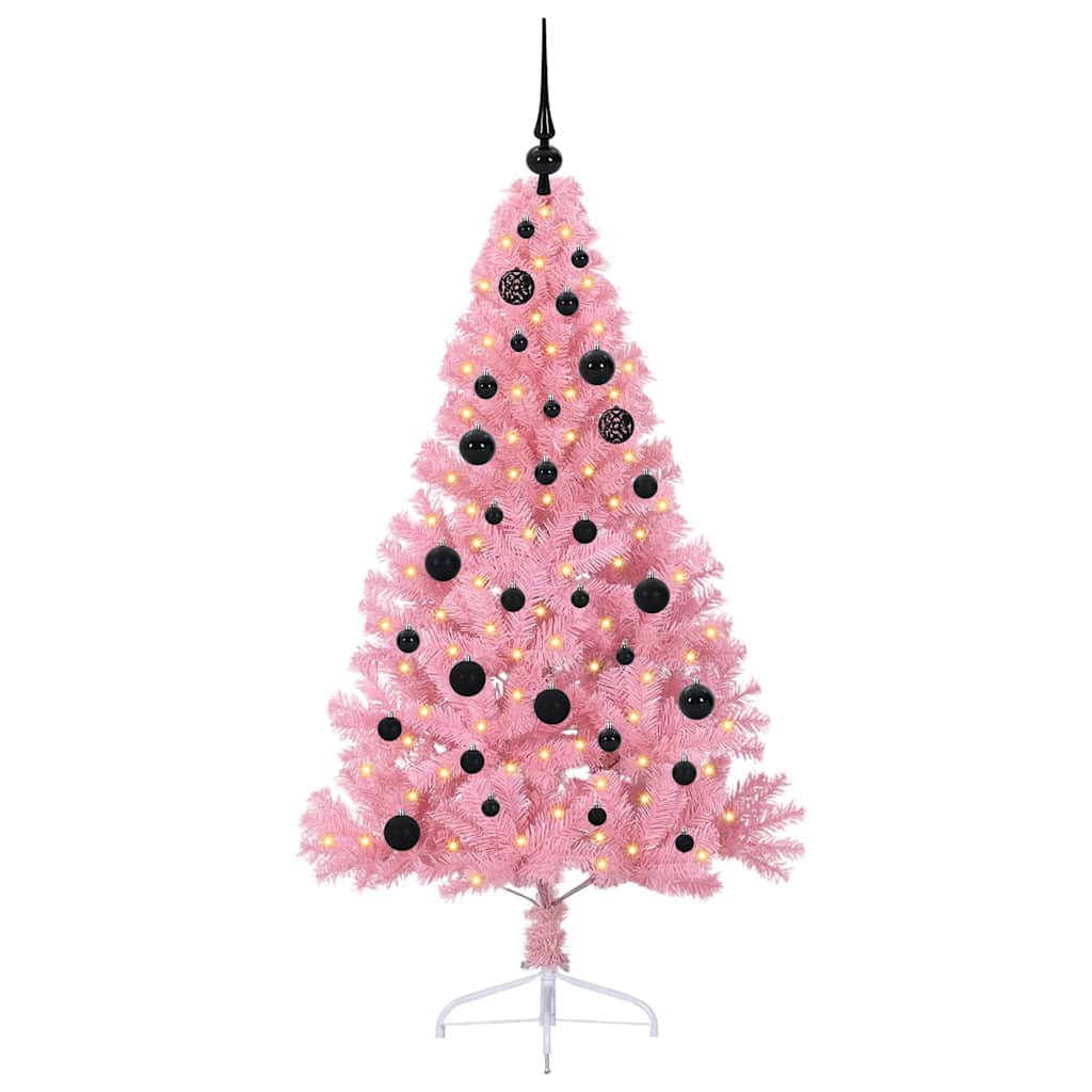Kunstig Forbelyst Juletræ med 150 LED'er Lyserød 150 cm PVC