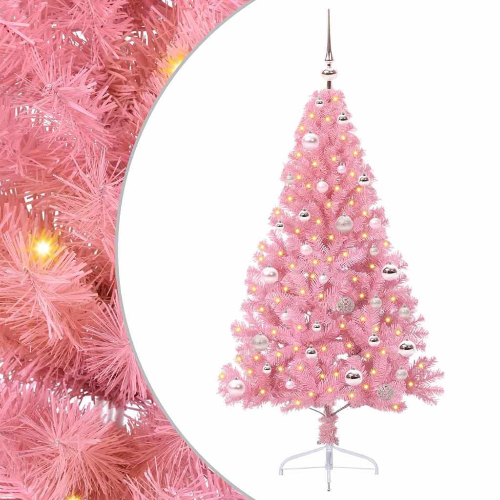 Kunstig Forbelyst Juletræ med 150 LED'er Lyserød 150 cm PVC