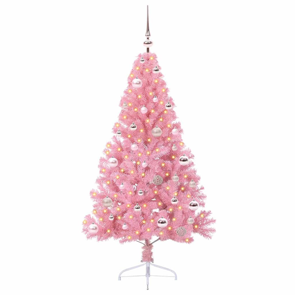 Kunstig Forbelyst Juletræ med 150 LED'er Lyserød 150 cm PVC