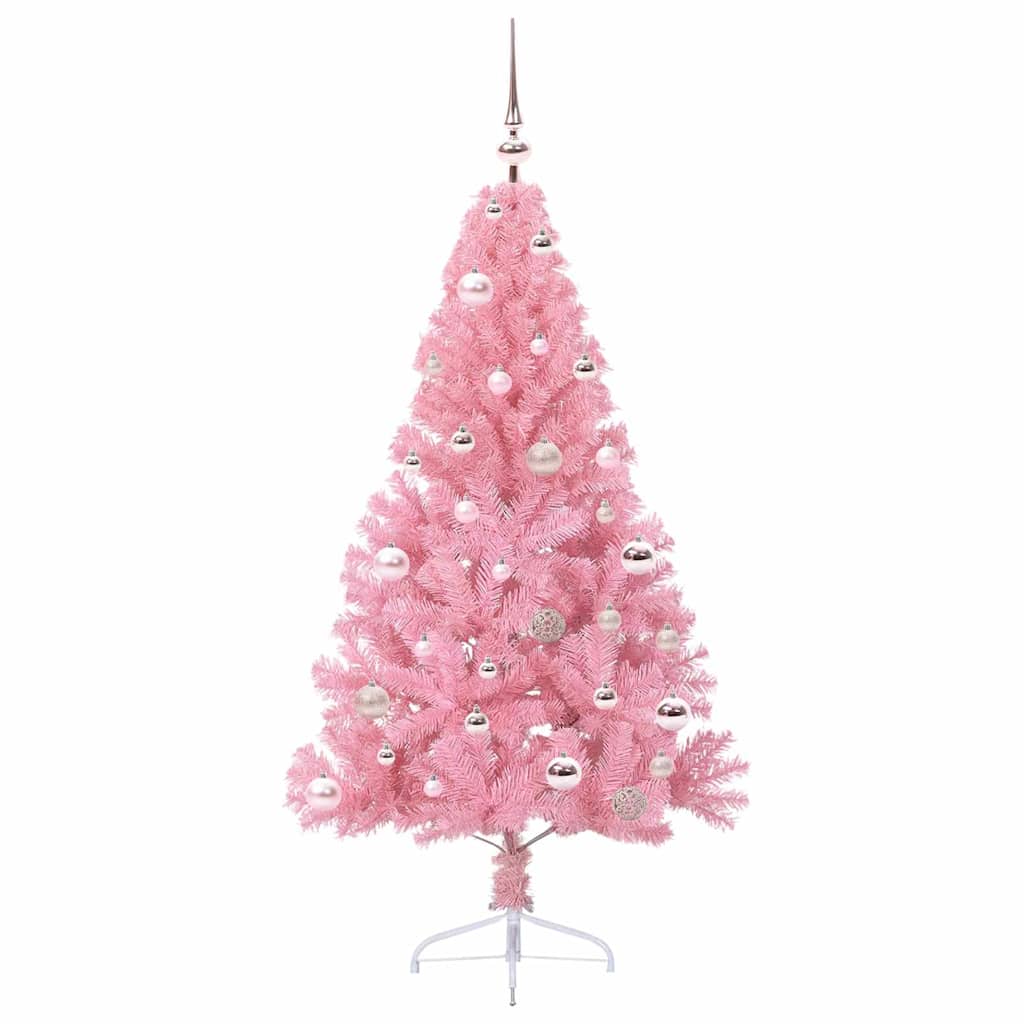Kunstig Forbelyst Juletræ med 150 LED'er Lyserød 150 cm PVC
