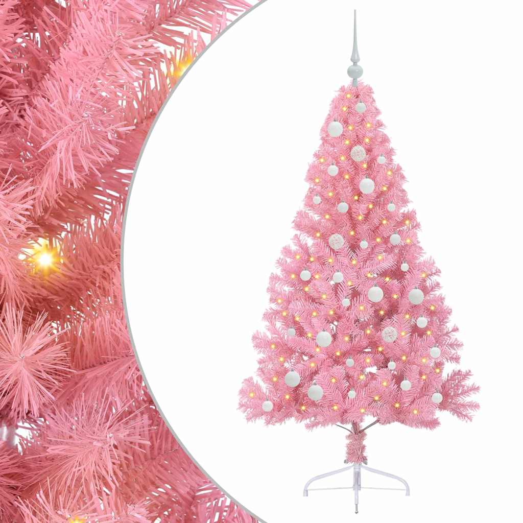 Kunstig Forbelyst Juletræ med 150 LED'er Lyserød 150 cm PVC