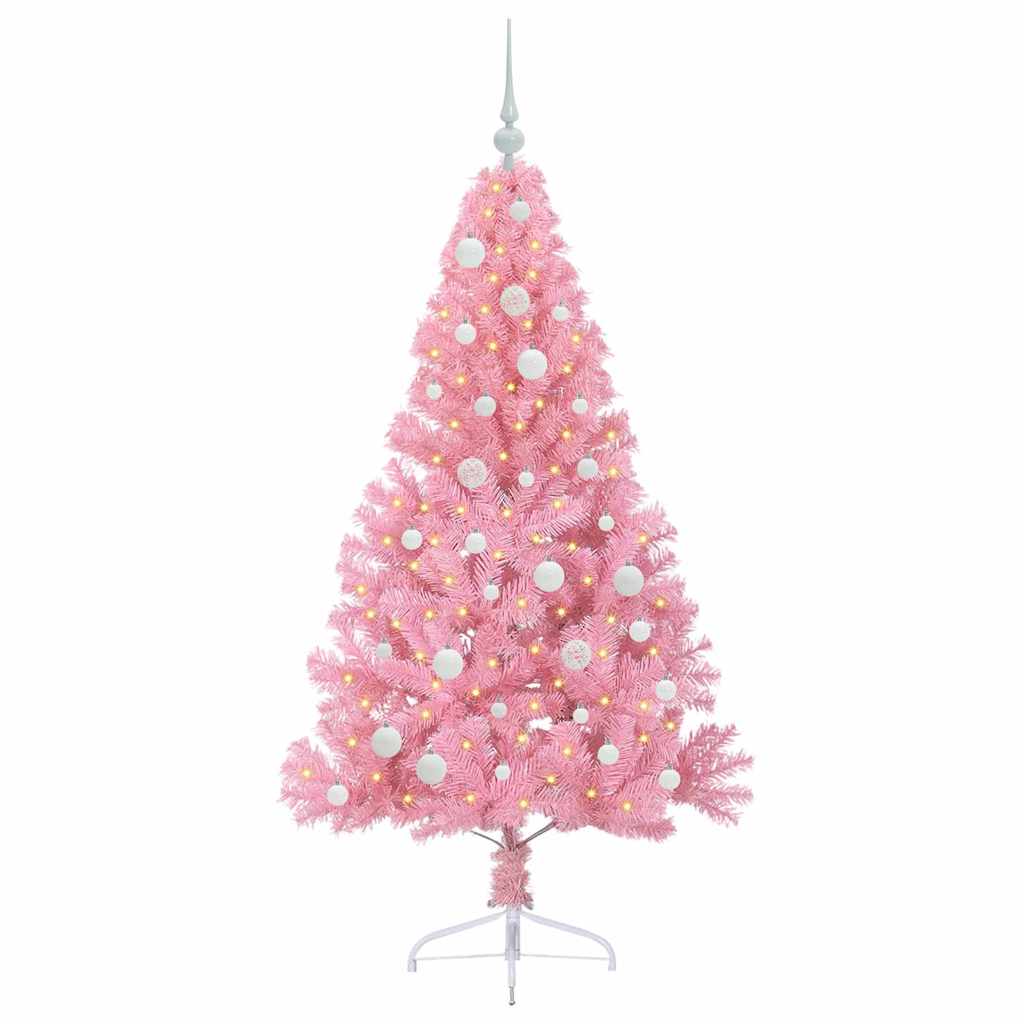 Kunstig Forbelyst Juletræ med 150 LED'er Lyserød 150 cm PVC