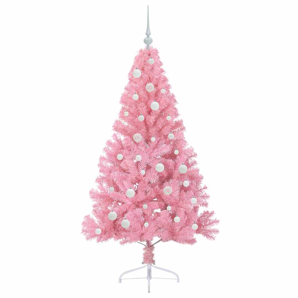 Kunstig Forbelyst Juletræ med 150 LED'er Lyserød 150 cm PVC