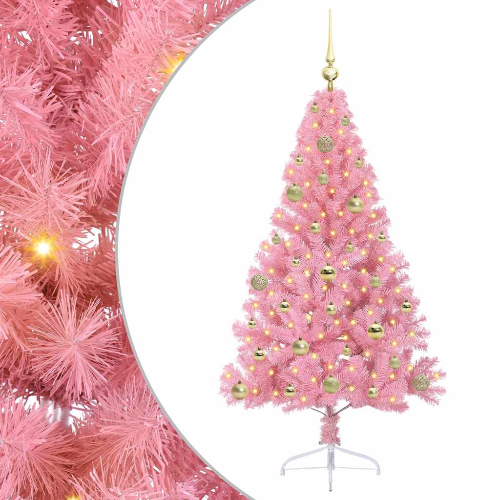 Kunstig Forbelyst Juletræ med 150 LED'er Lyserød 150 cm PVC