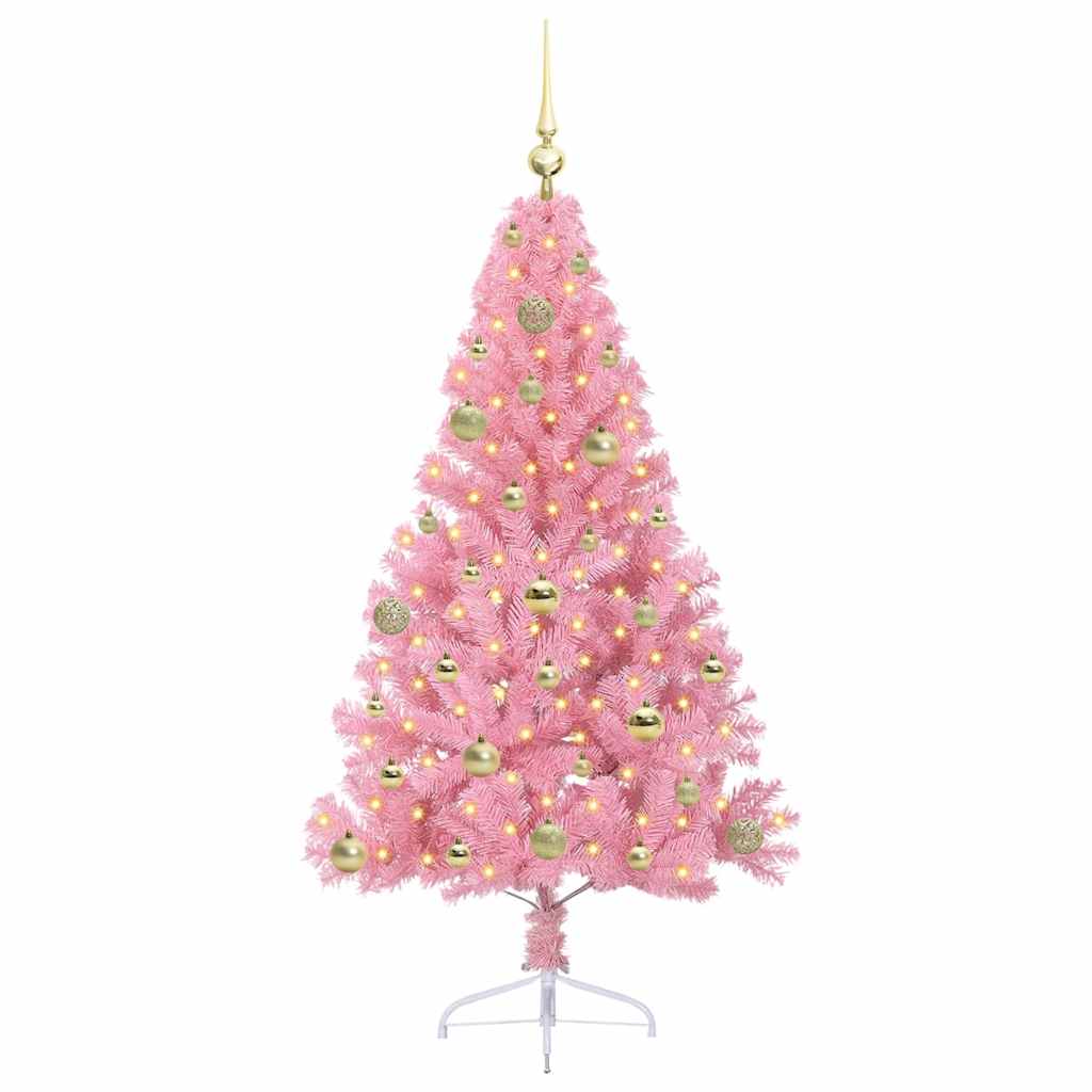 Kunstig Forbelyst Juletræ med 150 LED'er Lyserød 150 cm PVC