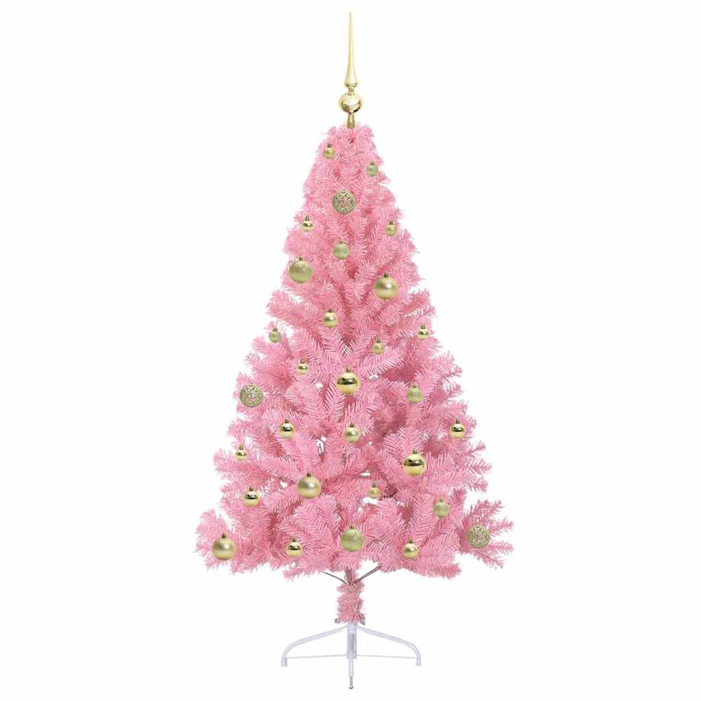 Kunstig Forbelyst Juletræ med 150 LED'er Lyserød 150 cm PVC