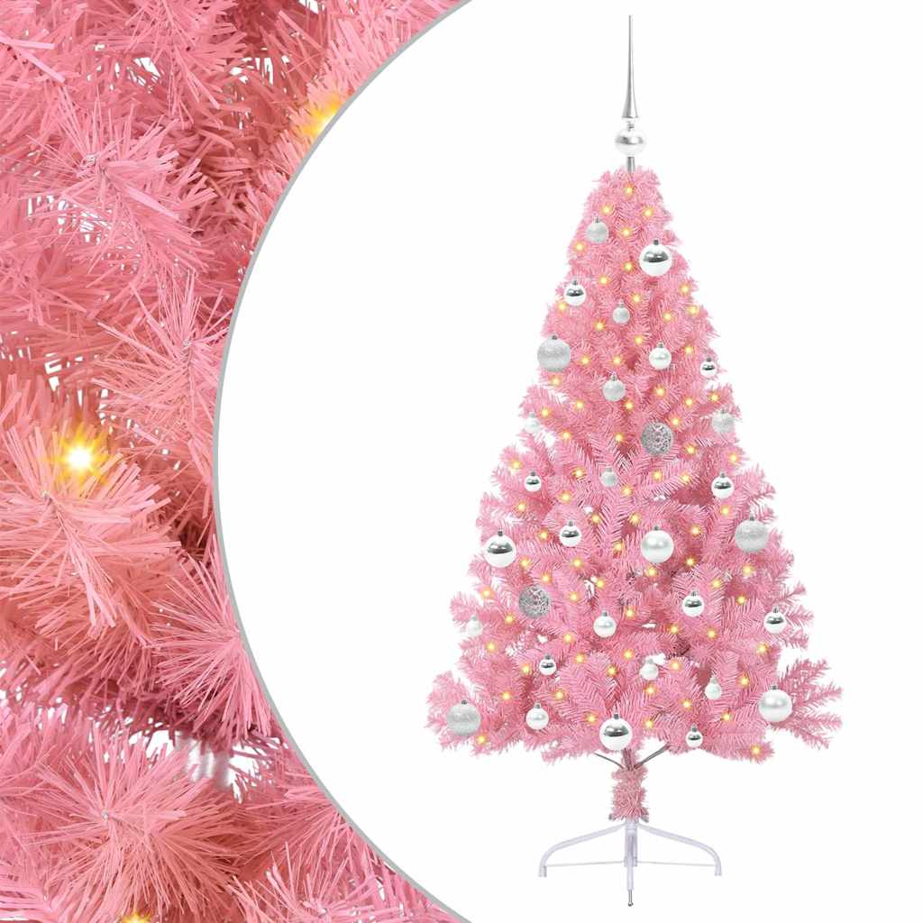 Kunstig Forbelyst Juletræ med 150 LED'er Lyserød 150 cm PVC