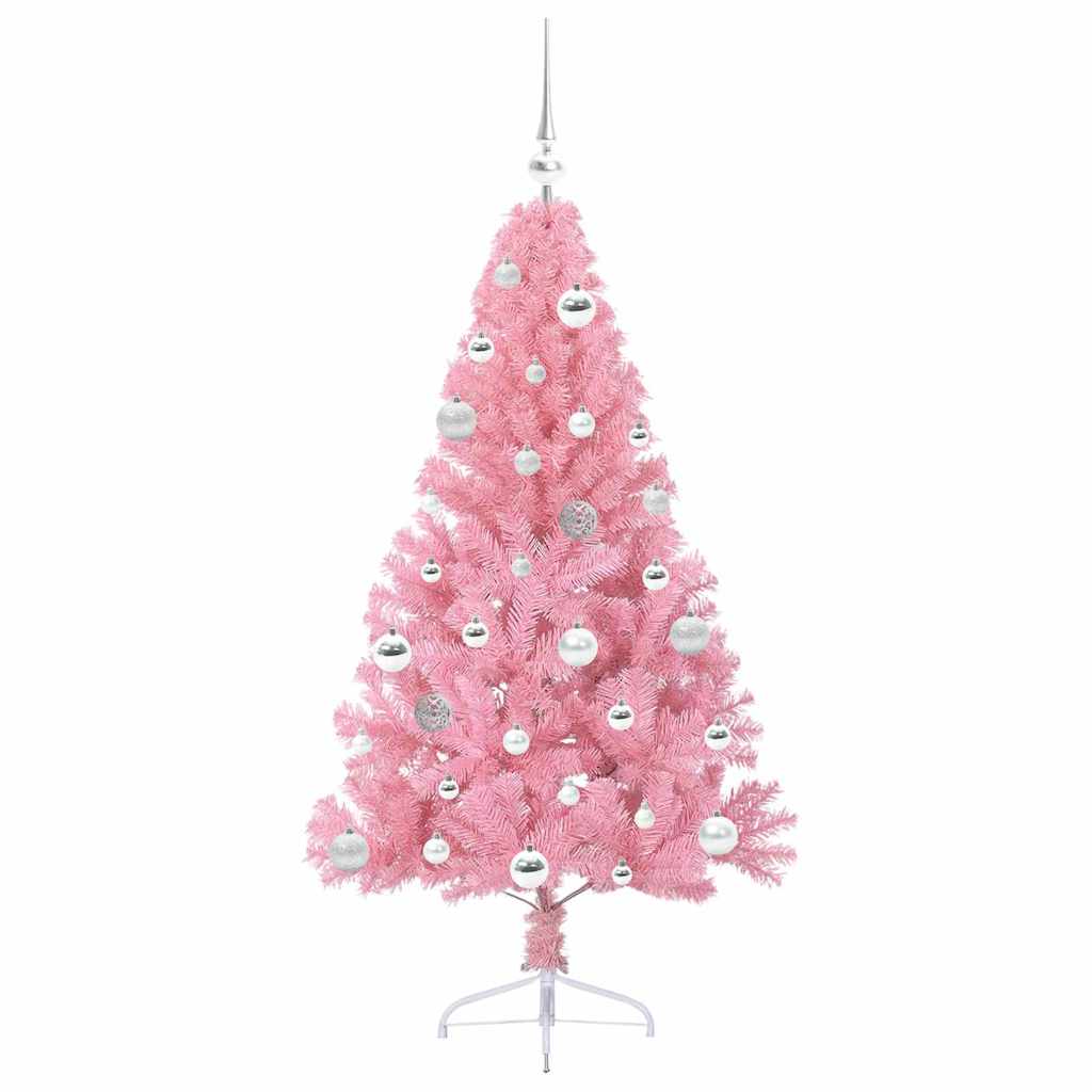 Kunstig Forbelyst Juletræ med 150 LED'er Lyserød 150 cm PVC