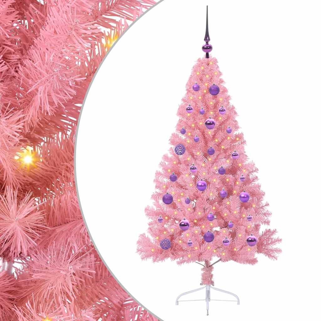 Kunstig Forbelyst Juletræ med 150 LED'er Lyserød 150 cm PVC