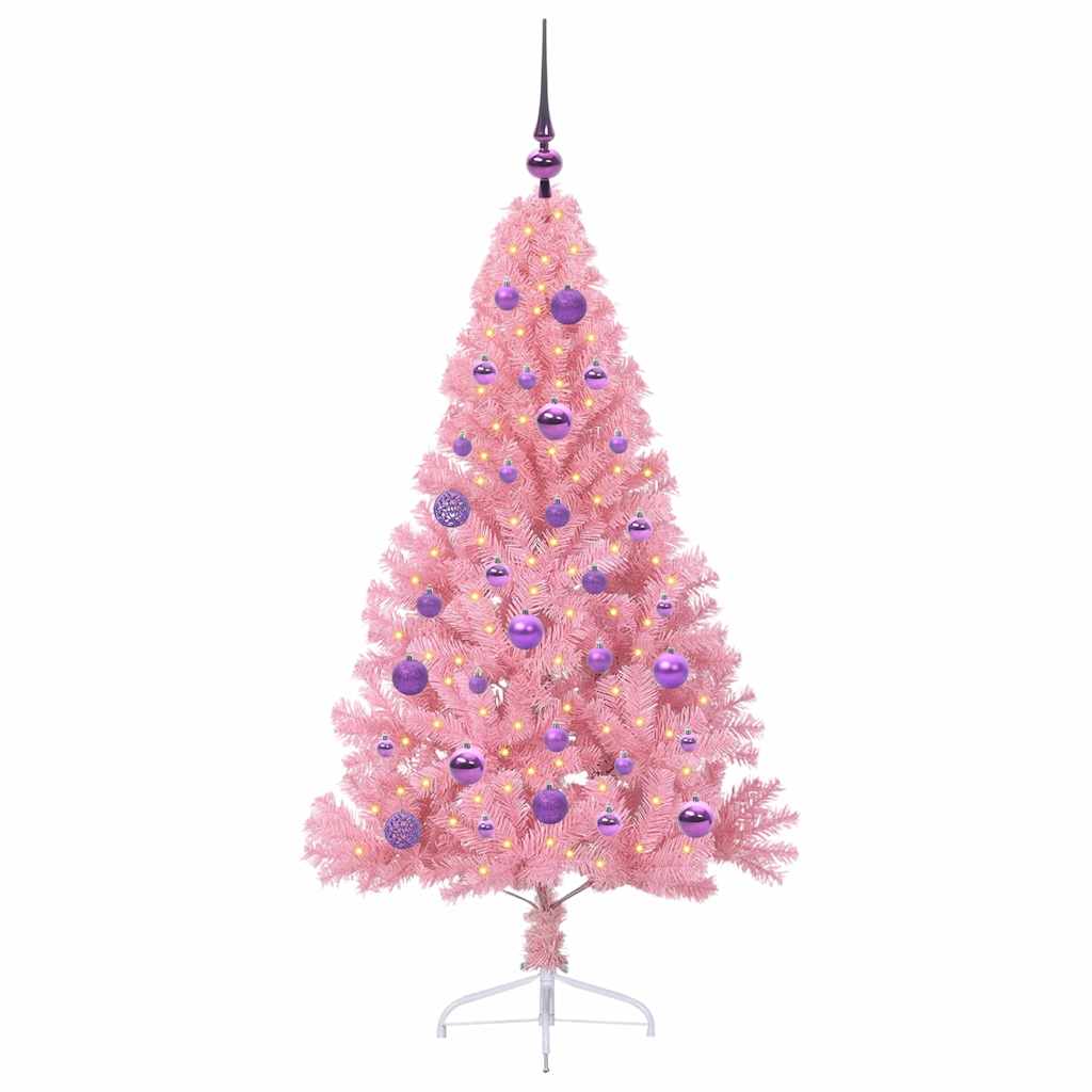 Kunstig Forbelyst Juletræ med 150 LED'er Lyserød 150 cm PVC