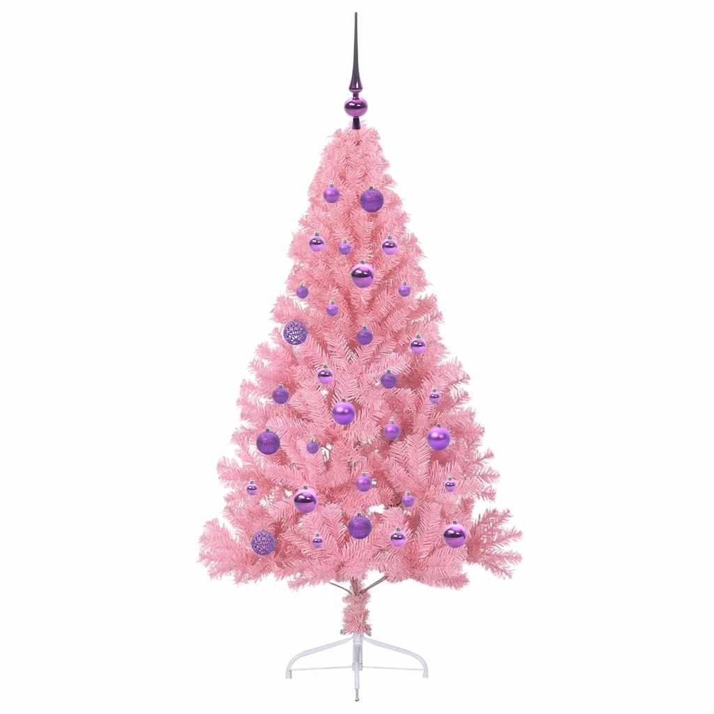 Kunstig Forbelyst Juletræ med 150 LED'er Lyserød 150 cm PVC