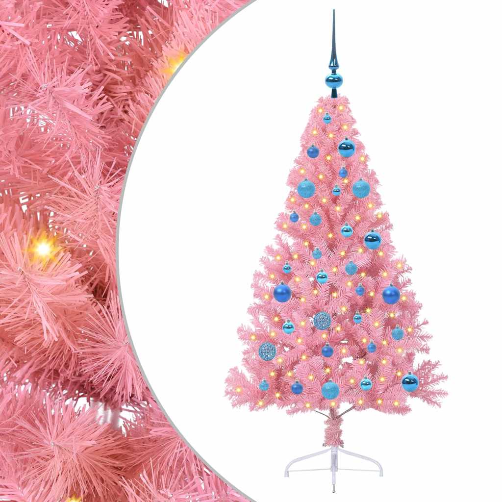 Kunstig Forbelyst Juletræ med 150 LED'er Lyserød 150 cm PVC