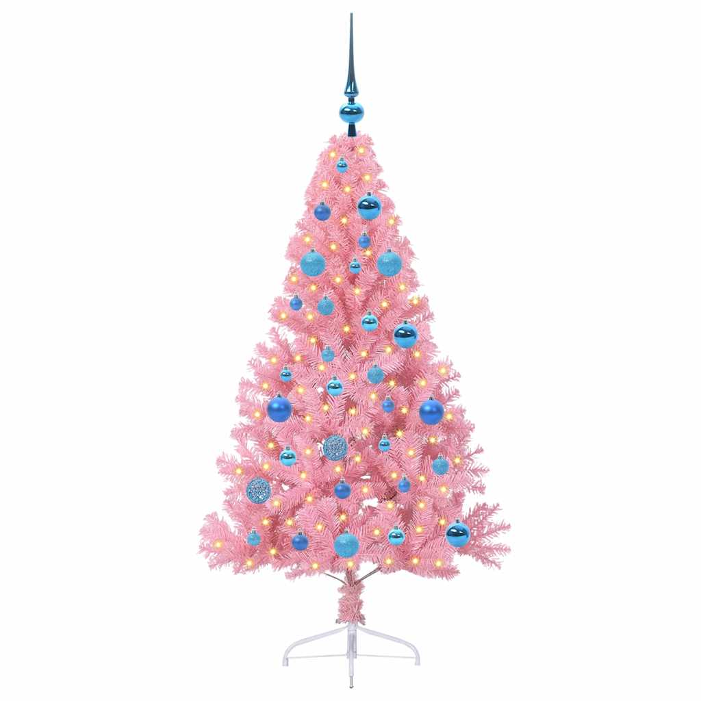 Kunstig Forbelyst Juletræ med 150 LED'er Lyserød 150 cm PVC