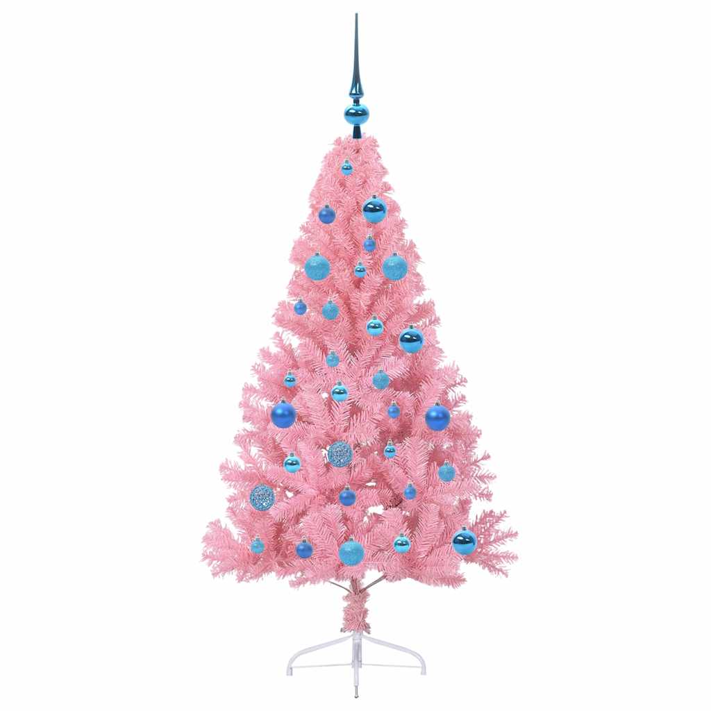 Kunstig Forbelyst Juletræ med 150 LED'er Lyserød 150 cm PVC