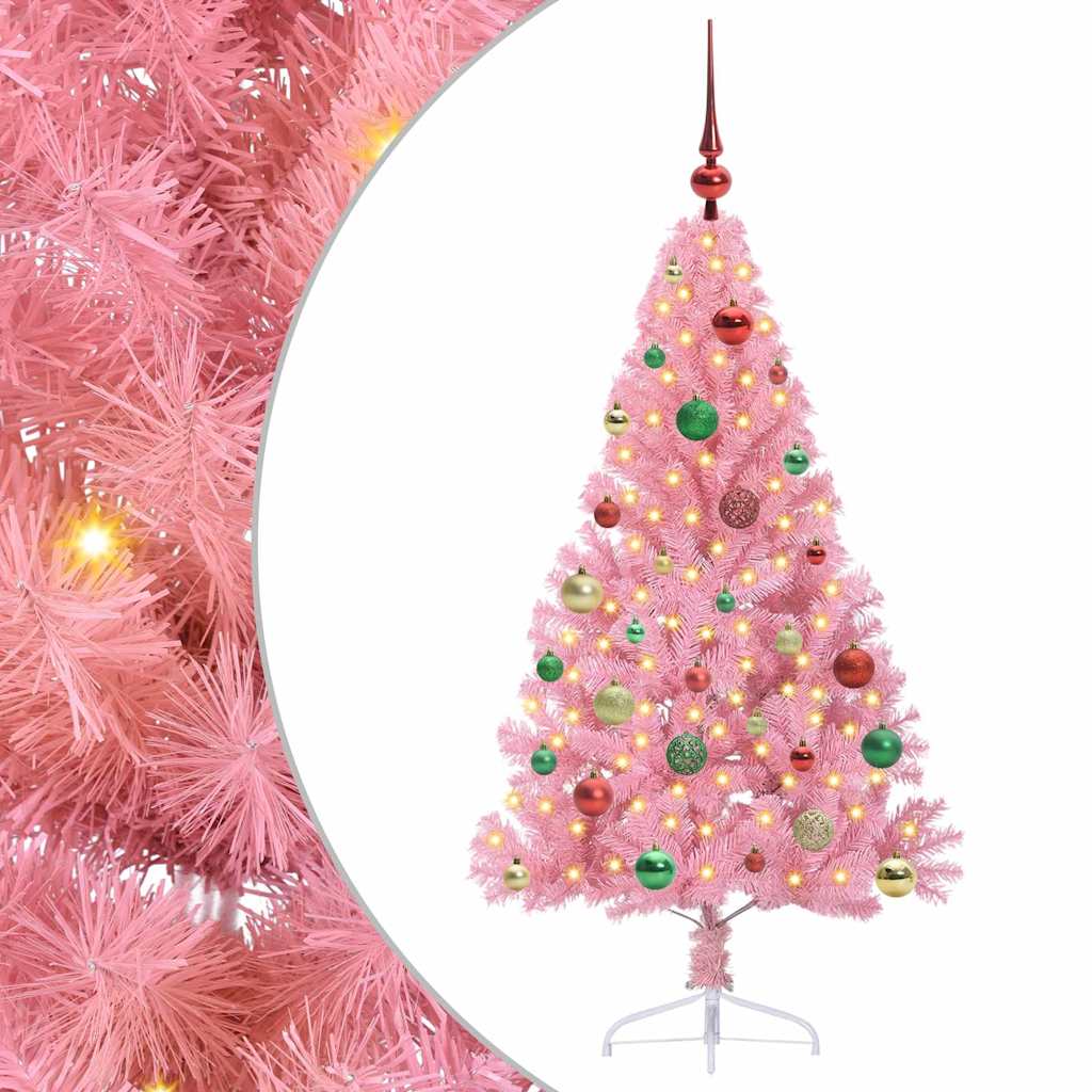 Kunstig Forbelyst Juletræ med 150 LED'er Lyserød 150 cm PVC