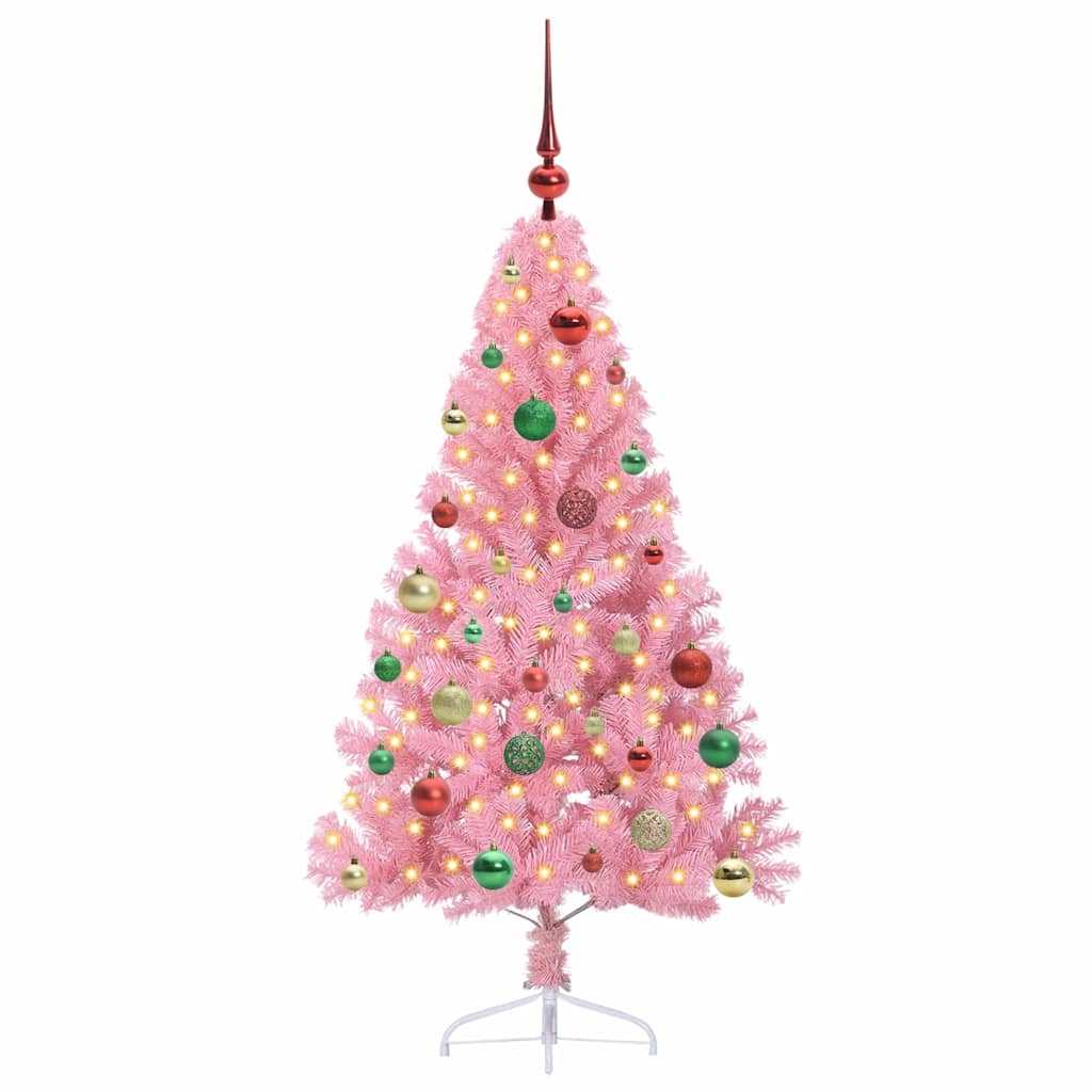 Kunstig Forbelyst Juletræ med 150 LED'er Lyserød 150 cm PVC