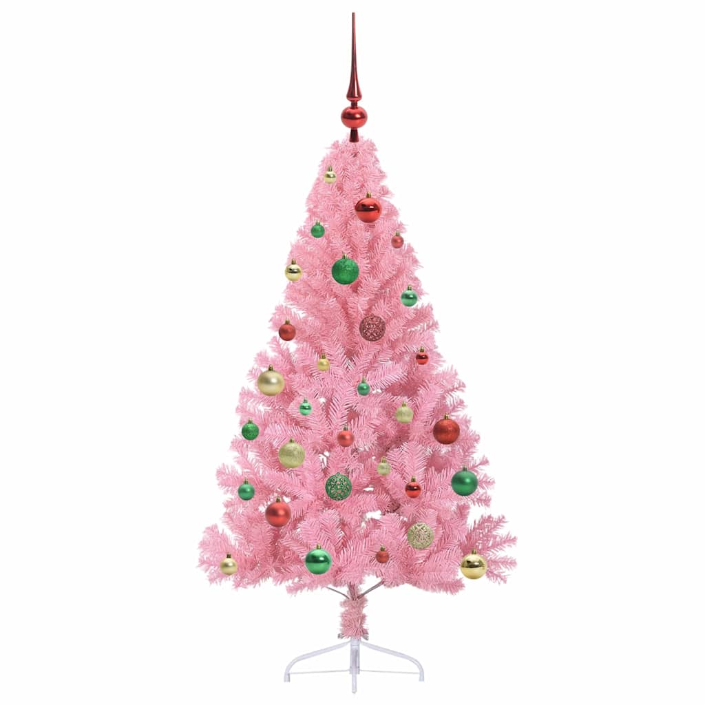 Kunstig Forbelyst Juletræ med 150 LED'er Lyserød 150 cm PVC