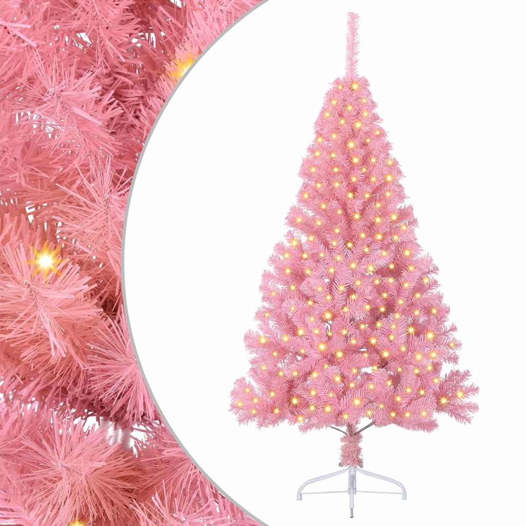 Kunstig Forbelyst Juletræ med 300 LED'er Lyserød 180 cm PVC