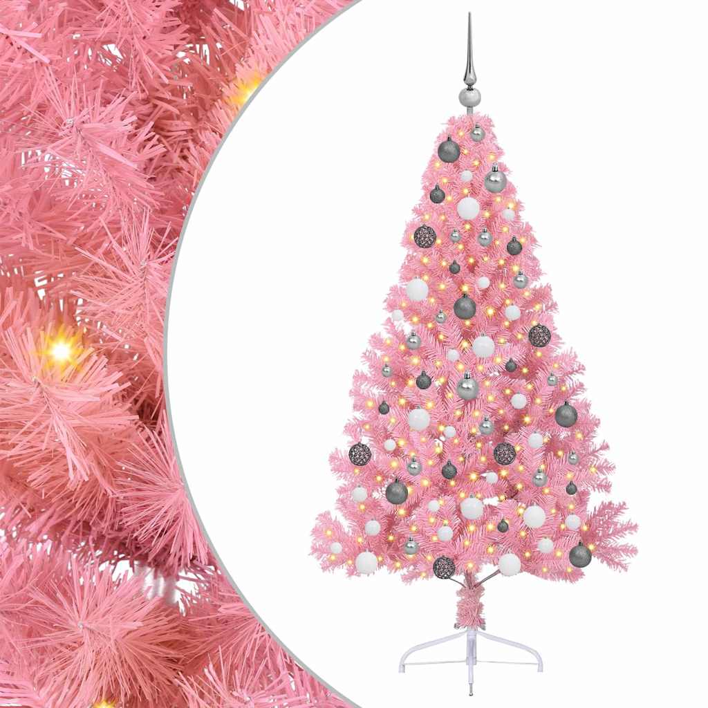 Kunstig Forbelyst Juletræ med 300 LED'er Lyserød 180 cm PVC