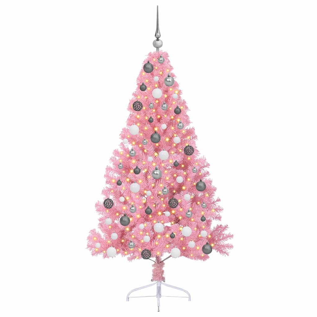 Kunstig Forbelyst Juletræ med 300 LED'er Lyserød 180 cm PVC