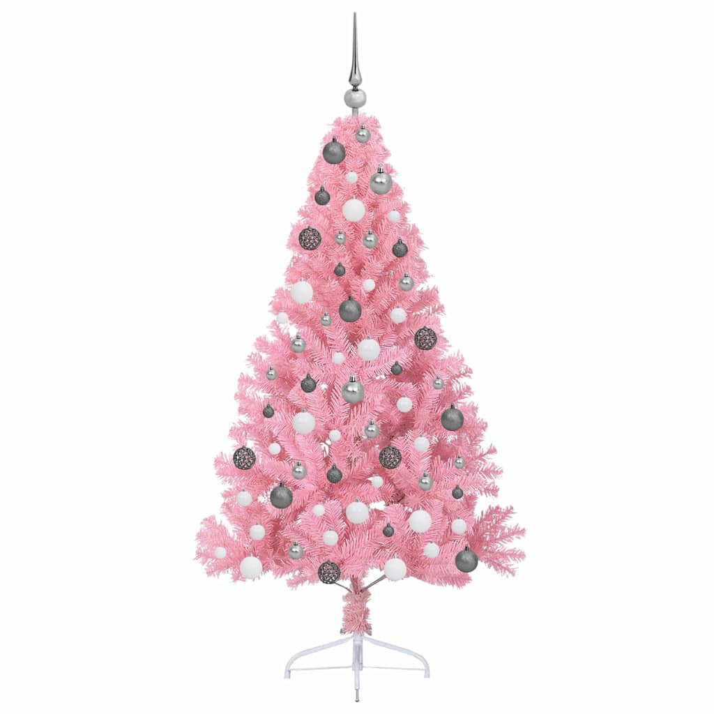 Kunstig Forbelyst Juletræ med 300 LED'er Lyserød 180 cm PVC