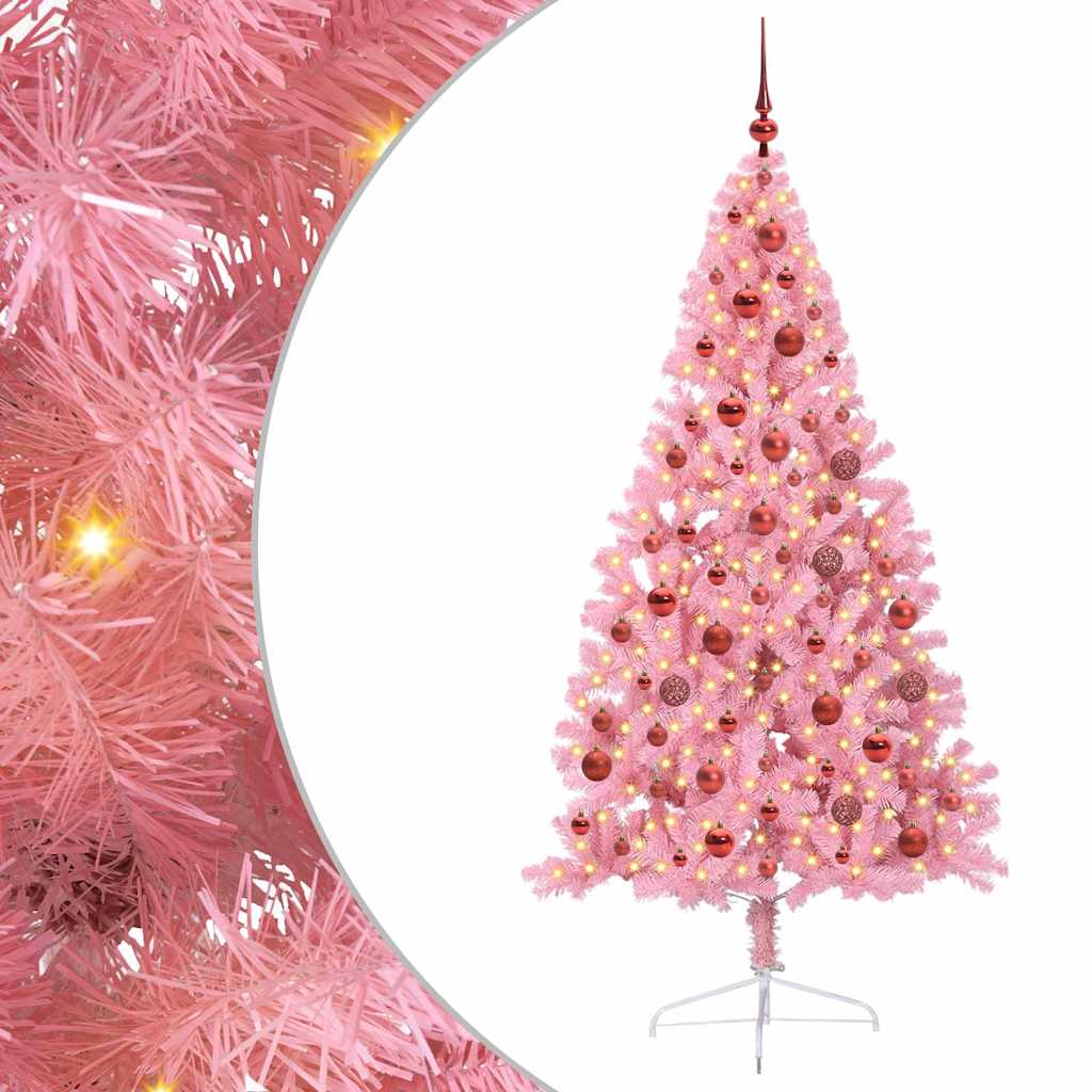 Kunstig Forbelyst Juletræ med 300 LED'er Lyserød 180 cm PVC