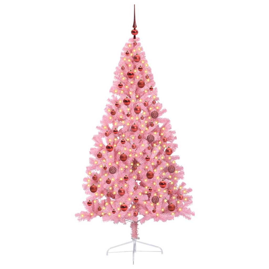Kunstig Forbelyst Juletræ med 300 LED'er Lyserød 180 cm PVC