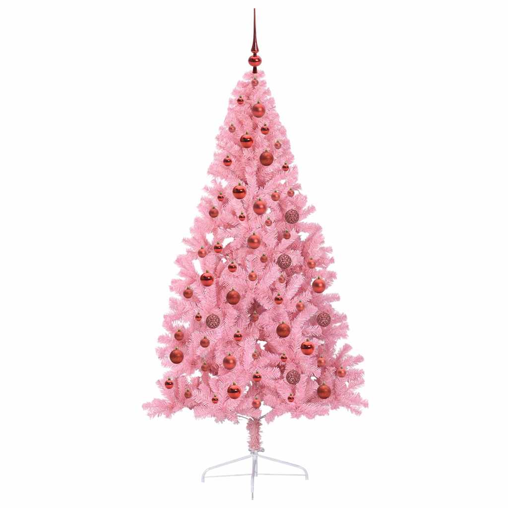 Kunstig Forbelyst Juletræ med 300 LED'er Lyserød 180 cm PVC